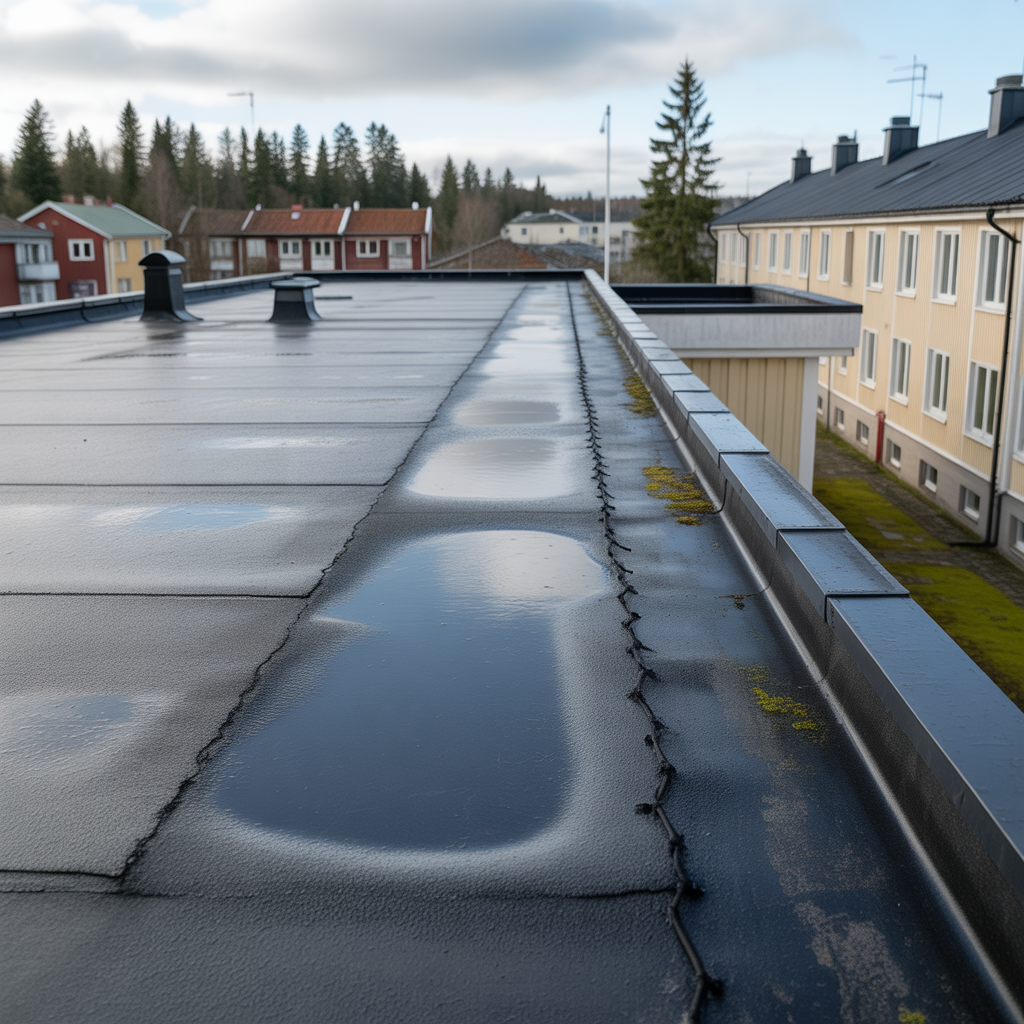 platta tak felsokning av blasor vattenpolar och sprickor