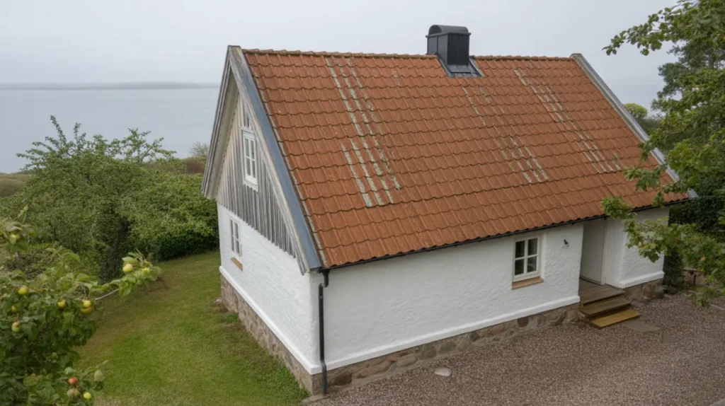 reng ring och algbehandling av tegeltak p villa i kivik sterlen